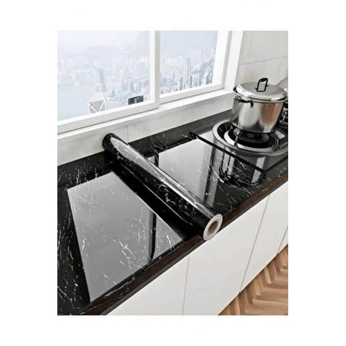 Nevamel Siyah Mermer Desenli Yapışkanlı Kaplama Kağıdı 5 Metre