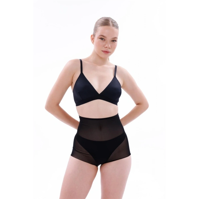 Nevamel® Siyah Mi Emay 2706 Lazer Tül Toparlayıcı Slip Hayalet Külot Korse (Kod:2706)