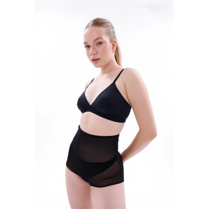 Nevamel® Siyah Mi Emay 2706 Lazer Tül Toparlayıcı Slip Hayalet Külot Korse (Kod:2706)