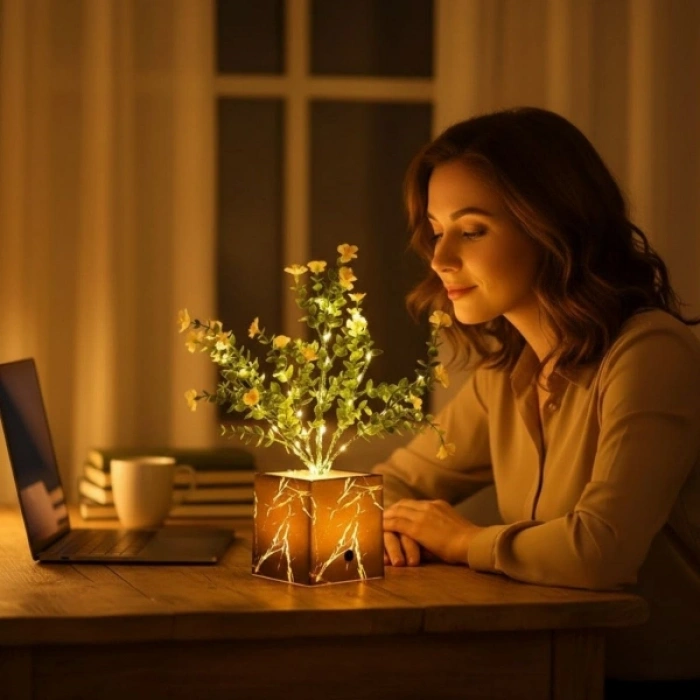 Nevamel Siyah Saksılı LED Yapay Çiçek