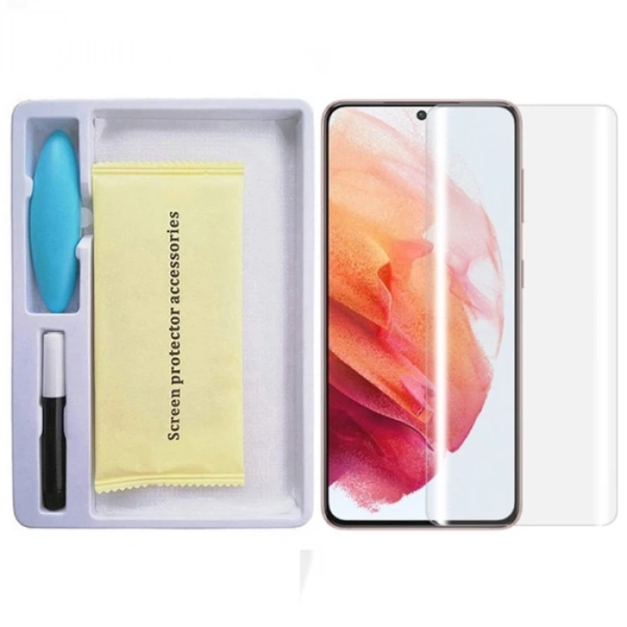 Nevamel SM Galaxy S21 Full Uv Liquid+uv Işık 3DKırılmaz Cam Ekran Koruyucu-(5775)