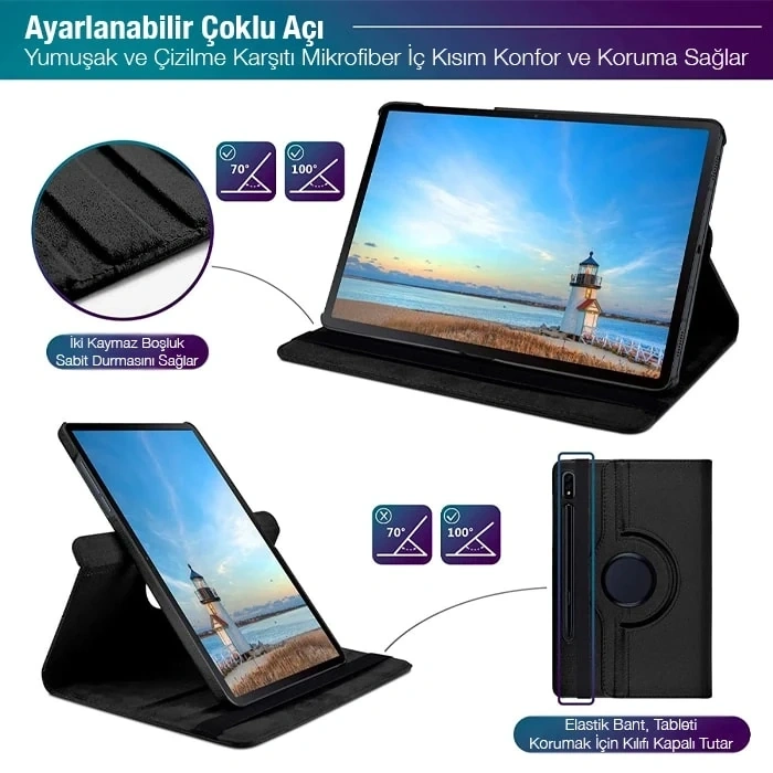 Nevamel SM GalaxyTab S7 2020 12.4 (T970-T975-T976) 360 Derece Döner Standlı Kılıf-(5775)