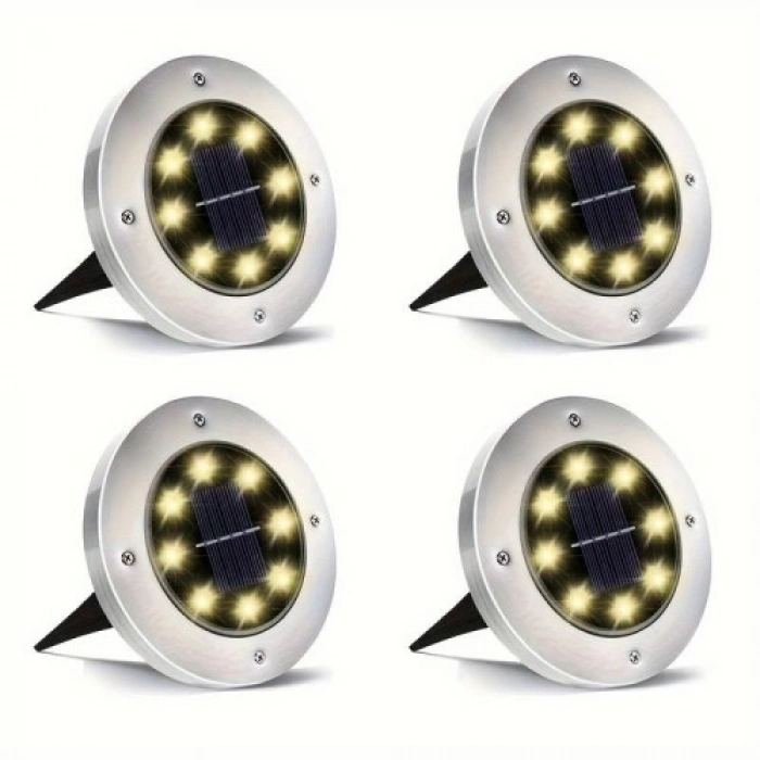 Nevamel Solar Güneş Enerjili 8 ledli Kazıklı Çim Zemin Bahçe Aydınlatması 4 Lü Set