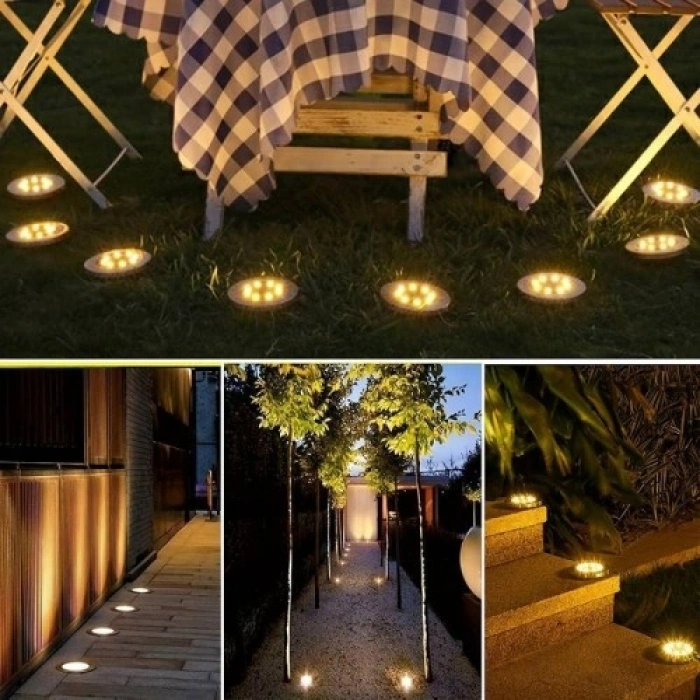 Nevamel Solar Güneş Enerjili 8 ledli Kazıklı Çim Zemin Bahçe Aydınlatması 4 Lü Set