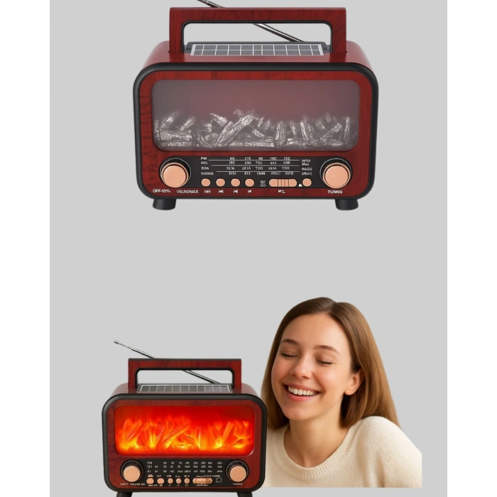 Nevamel Solar Panelli Alev Işıklı Bluetooth Hoparlör – Çoklu Giriş Uzun Pil Ömrü