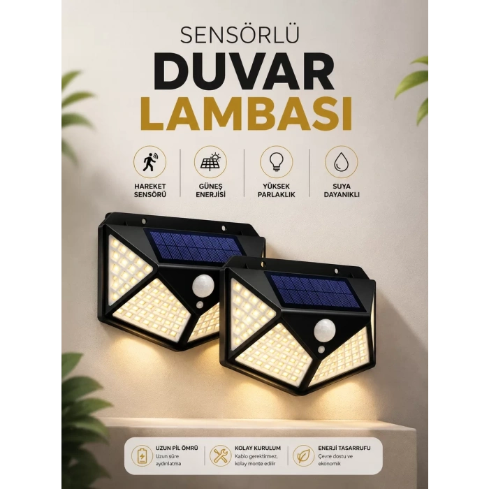Nevamel® Solar Sensörlü Duvar Lambası Bahçe Lambaso Parlak Beyaz Işık Suya Dayanıklı