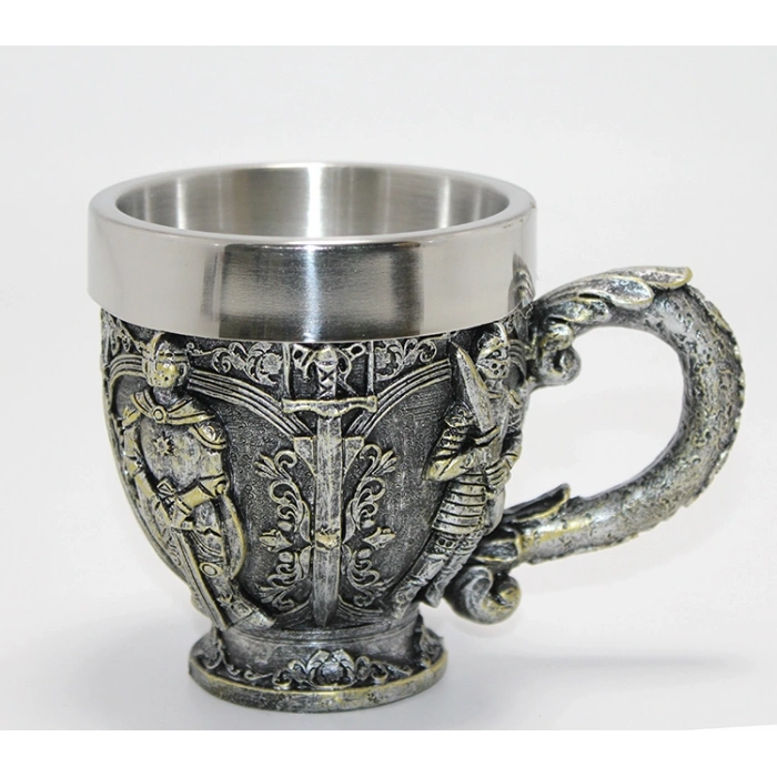 Nevamel® Şövalye Kabartmalı Paslanmaz Çelik Kupa Bardak