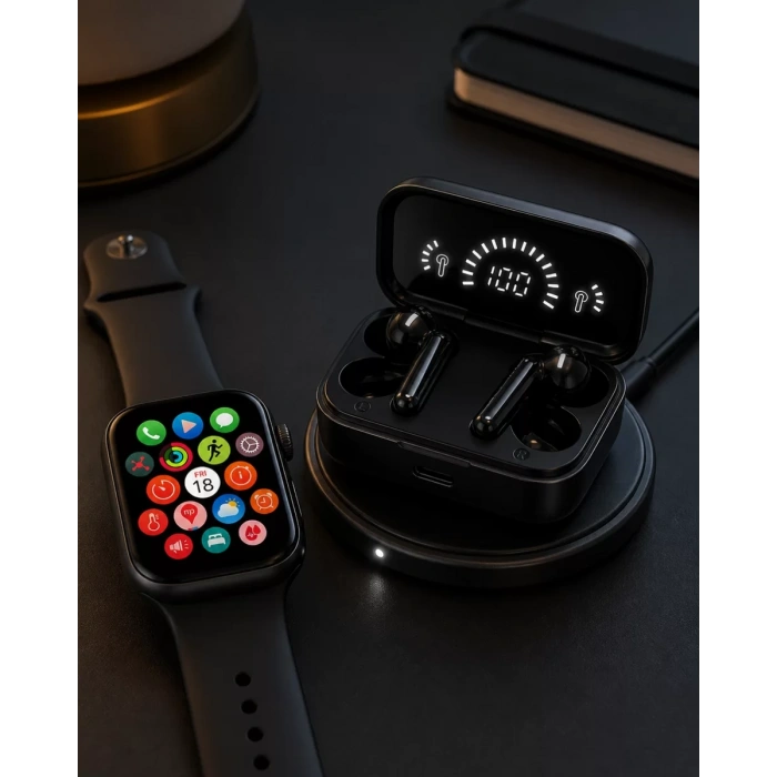 Nevamel® Spor ve Günlük Kullanıma Uygun Akıllı Saat ve Bluetooth Kulaklık Seti Yüksek Performans