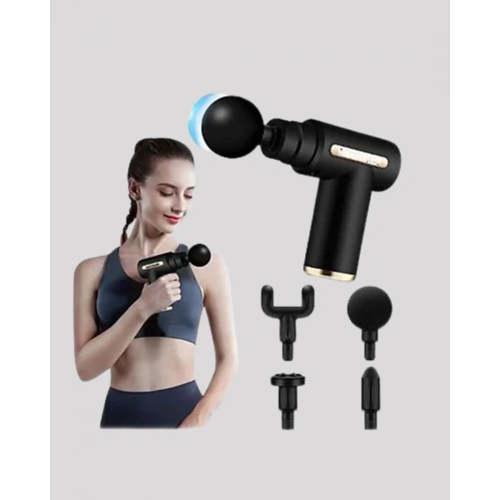 Nevamel® Sporcu Kas Masaj Tabancası 6 Kademe Güçlü Titreşim 4 Başlık Şarjlı Masaj Aleti