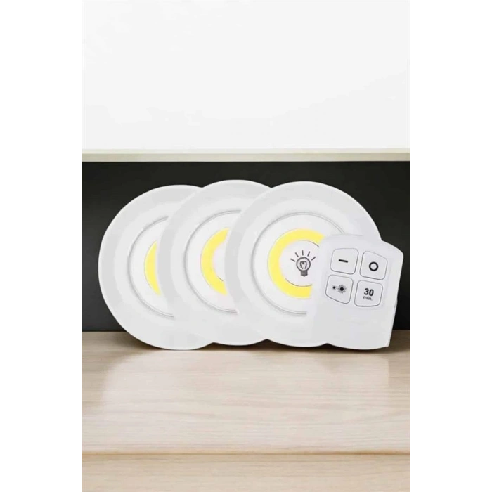 Nevamel Spot Lamba Led Işık 3lü Uzaktan Kumandalı Pilli Yapışkanlı Kablosuz