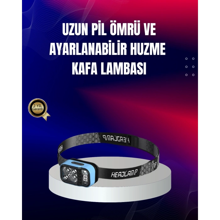 Nevamel® Süper Parlak LED Kafa Feneri 3 Renk 53 Mod Type C Şarjlı