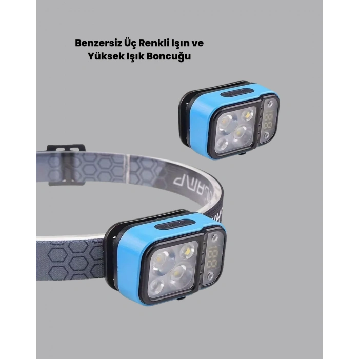 Nevamel® Süper Parlak LED Kafa Feneri 3 Renk 53 Mod Type C Şarjlı