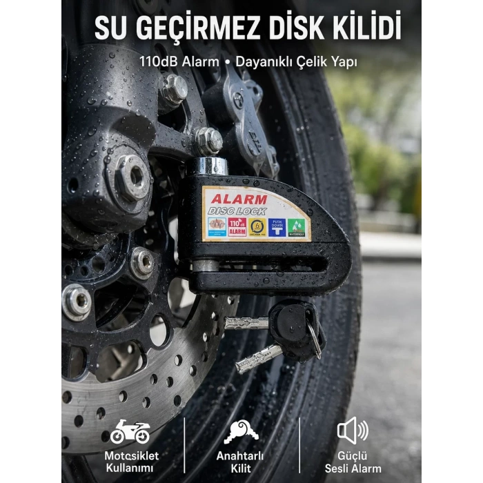 Nevamel® Suya Dayanıklı 110dB Alarmlı Çelik Disk Kilidi Yeni Nesil
