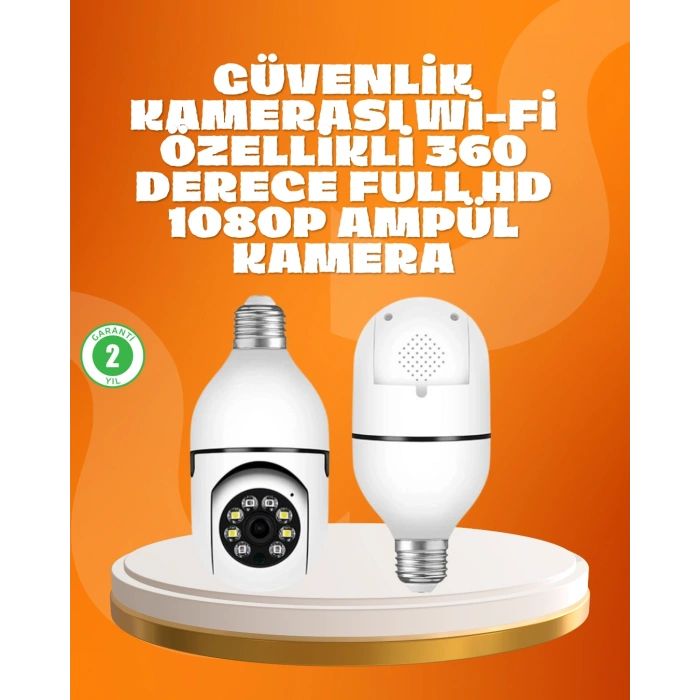Nevamel® Tam Karanlıkta Görüntüleme Sağlayan 1080P Ampul Güvenlik Kamerası