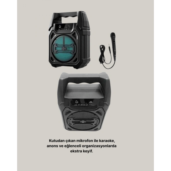Nevamel® Taşınabilir 6.5” Bluetooth Hoparlör USB TF Kart Mikrofonlu Şarjlı Sistem