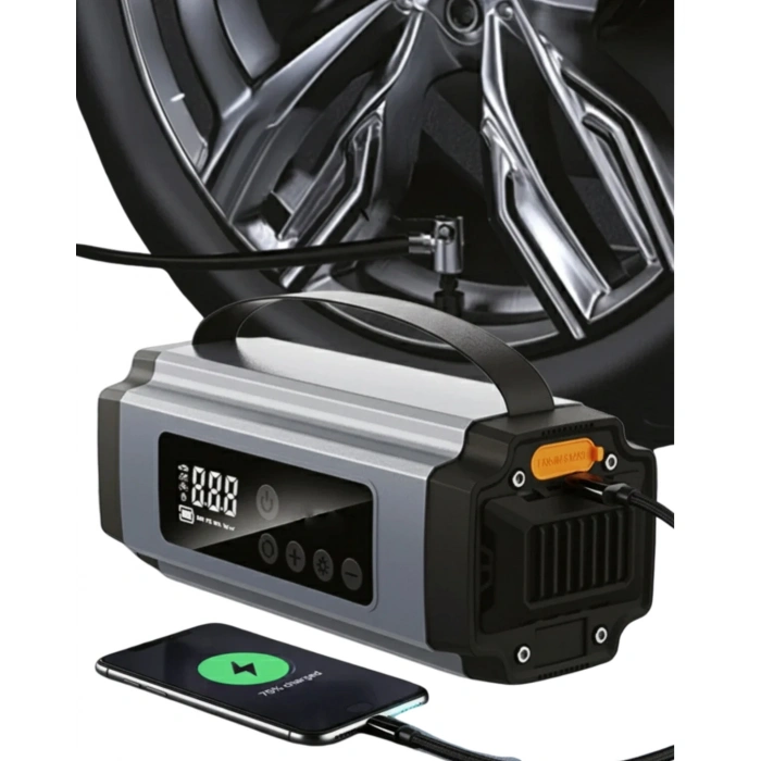 Nevamel® Taşınabilir Akü Takviye Cihazı Dijital Hava Kompresörü Powerbank ve LED Fener Bir Arada