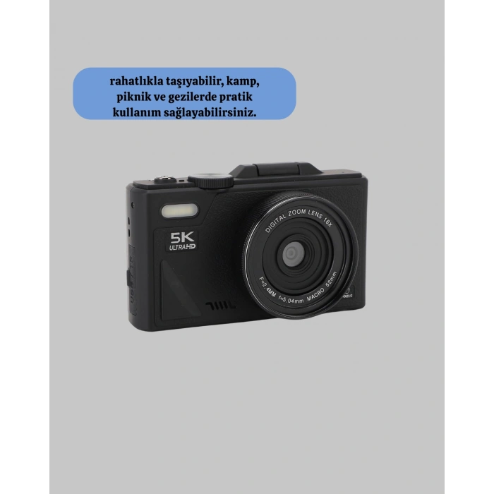 Nevamel® Taşınabilir Dijital Kamera 5K 75MP Stabilizasyonlu 18x Zoom Otofokus