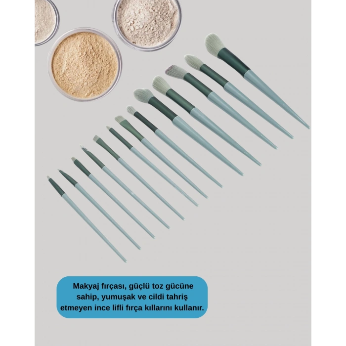 Nevamel Taşınabilir Ergonomik Yapılı 13 Adet Fiber Kıllı Yüz ve Göz Makyaj Fırçası Seti