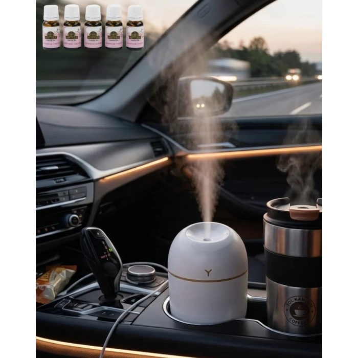 Nevamel® Taşınabilir Hava Nemlendirici 5 Esans Hediyeli LED Işıklı Aromaterapi Buhar Makinesi