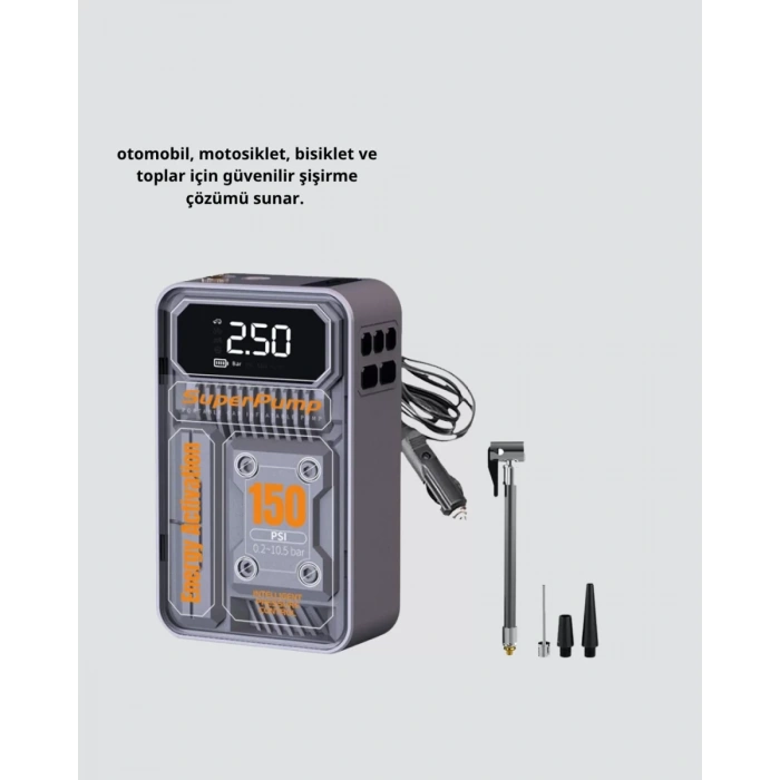 Nevamel® Taşınabilir Kablosuz Hava Pompası – 150 PSI Güçlü Basınç ve 6000mAh Şarjlı