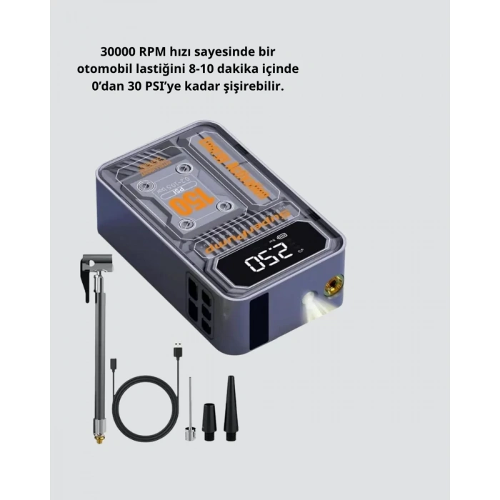 Nevamel® Taşınabilir Kablosuz Hava Pompası – 150 PSI Güçlü Basınç ve 6000mAh Şarjlı