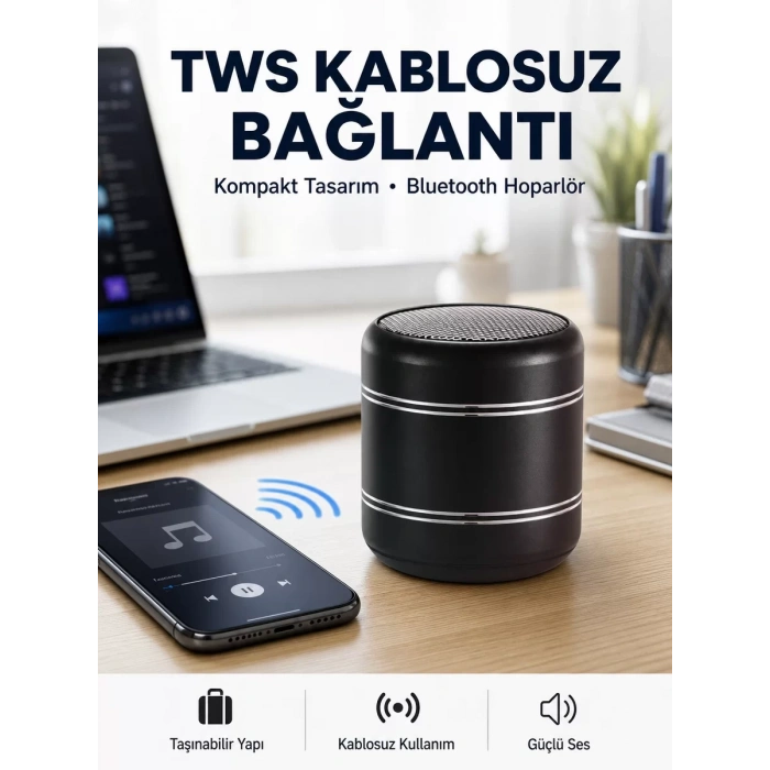 Nevamel® Taşınabilir Silindir Tasarım Bluetooth 5.0 Hoparlör Yüksek Bas Performanslı Yeni Nesil