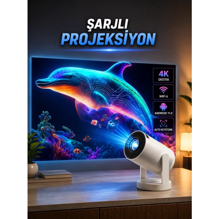 Nevamel® Taşınabilir Sinema Oyun Projektörü Akıllı Projeksiyon Android 11