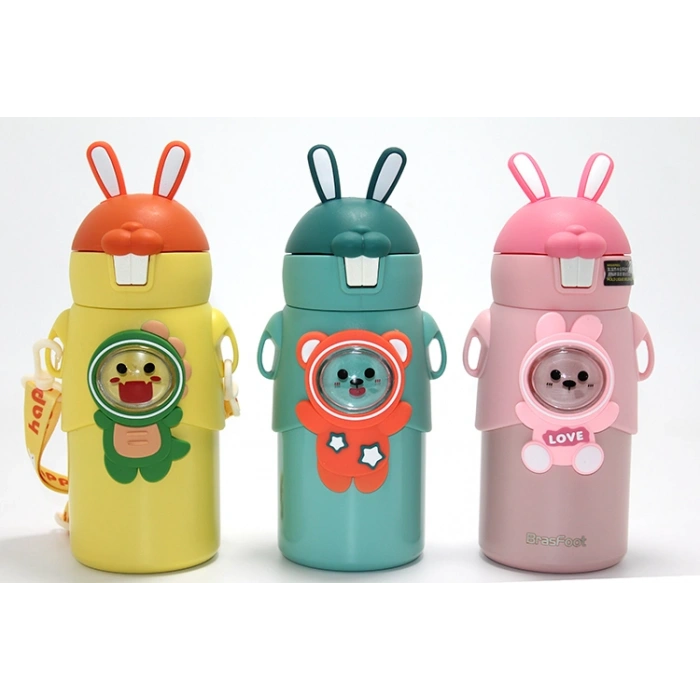 Nevamel® Tavşan Kulaklı Sevimli Ayı Figürlü Çelik Termos