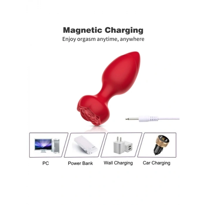 Nevamel® Telefon Kontrollü Full Covered Rubber Rose Anal Plug – Siyah