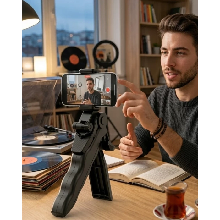 Nevamel® Telefon Tripodu Masaüstü Stand 360 Derece Dönebilen Telefon Tutucu