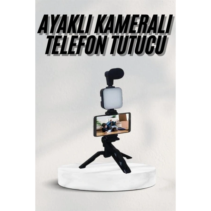 Nevamel Telefon Tutucu Led Işıklı Kumandalı Mikrofon Telefon Vlog Video Kayıt