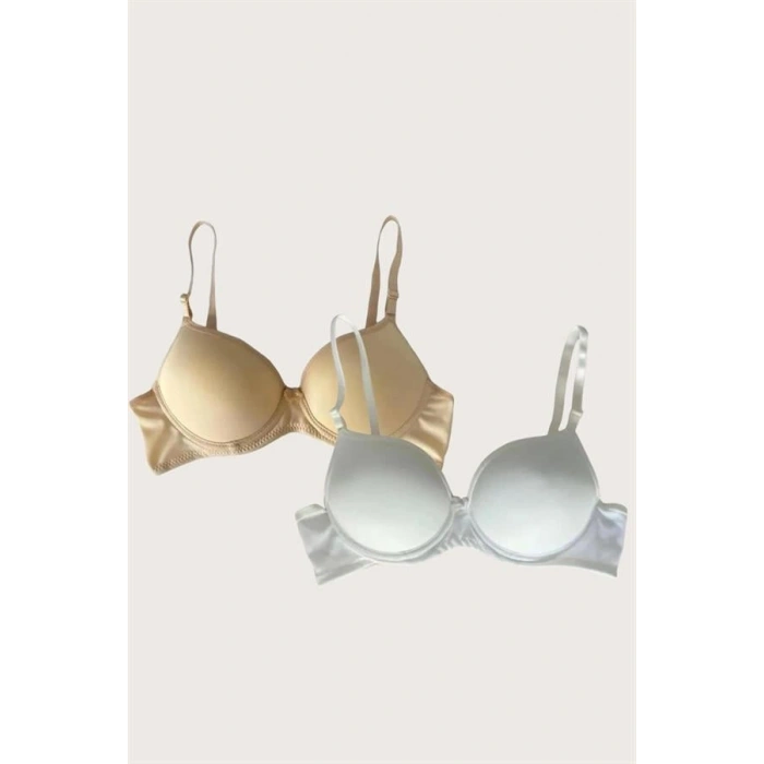 Nevamel® Ten-Beyaz 2Li Mikro Kumaş Push Up Dolgulu Balenli Günlük Destekli Sütyen