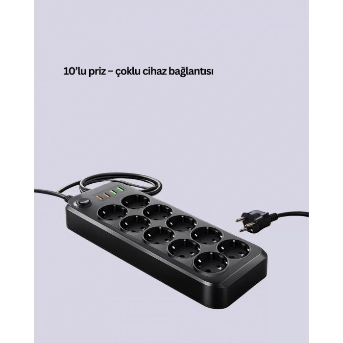 Nevamel® Termal Koruma Sistemli USB Type-C 10’lu Grup Priz 2m 2500W Güç Kapasiteli