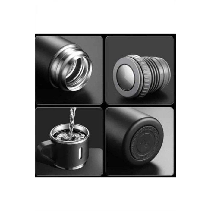 Nevamel Termos Paslanmaz Çelik Termos Siyah Renk 3 Bardaklı Termos Seti