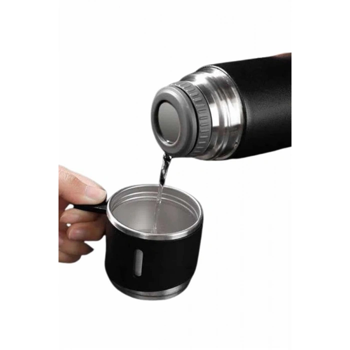 Nevamel Termos Seti 3lü Bardak Seti Isı Dayanıklı Siyah Paslanmaz Çelik Vakumlu