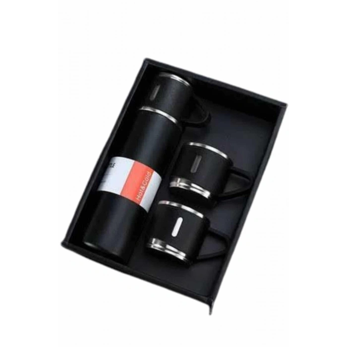 Nevamel Termos Seti Paslanmaz Çelik 3 Bardaklı Vakumlu Termos Set 500 Ml 12 Saate Kadar Isı Koruma