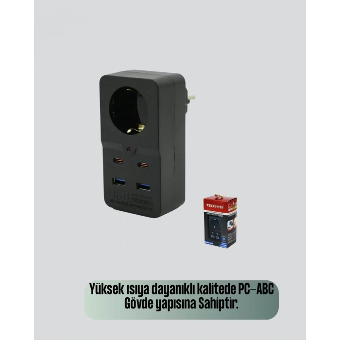 Nevamel® Tip Akım Koruma Prizi 10A 2500W USB Type C Destekli