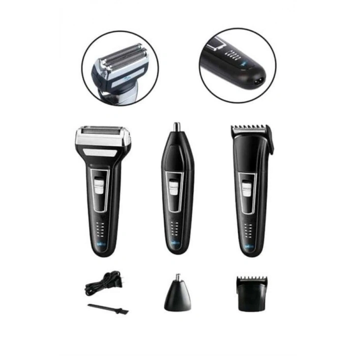 Nevamel Tıraş Makinesi 3 Başlıklı T Başlıklı Hassas Ciltlere Özel Saç Sakal Vücut Kulak ve Burun