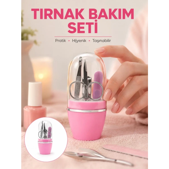 Nevamel® Tırnak Bakım Manikür Pedikür Seti 4 Parça Pembe Minimal ve Dayanıklı Yeni Nesil