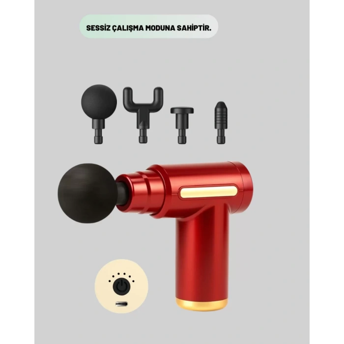 Nevamel® Titreşimli Masaj Tabancası 4 Başlıklı 6 Hız Ayarlı Kas Rahatlatıcı