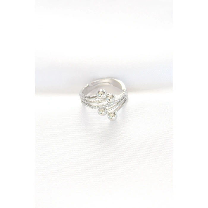 Nevamel® Topçuk Model Zirkon Taşlı Silver Renk Ayarlanabilir Yüzük 5886