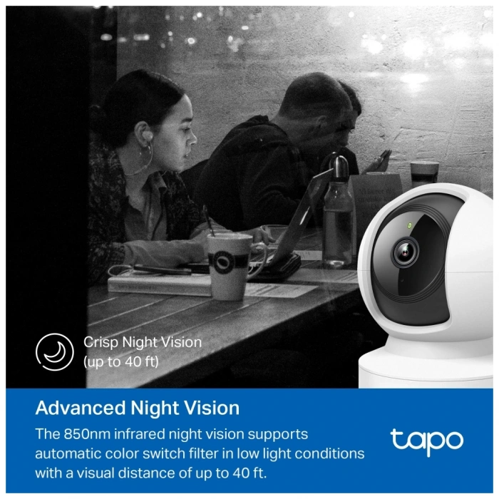Nevamel® TP-LINK Tapo C202 Bebek/Ev Güvenlik Kamerası WiFi-Ehernet 1080P 12Mt Gece Görüşü PAN/TILT iki Yönlü Ses(1923)