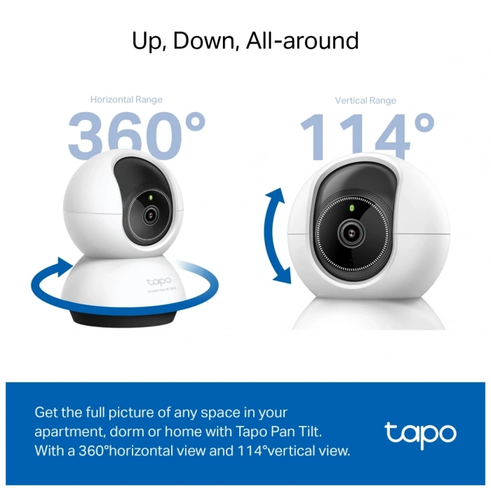 Nevamel® TP-LINK Tapo TC72 (C220) 2K QHD 40Mpix İç Mekan WiFi 9Mt. Gece Görüşü 360 Dönüş İki Yönlü Ses Güvenlik Yapay Zeka Destekli Kamera(1923)