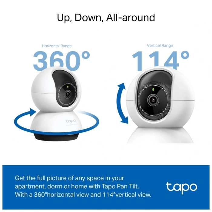Nevamel® TP-LINK Tapo TC74 (C230) 3K 50Mpix İç Mekan WiFi 12Mt. Gece Görüşü 360 Dönüş İki Yönlü Ses Güvenlik Yapay Zeka Destekli Kamera(1923)