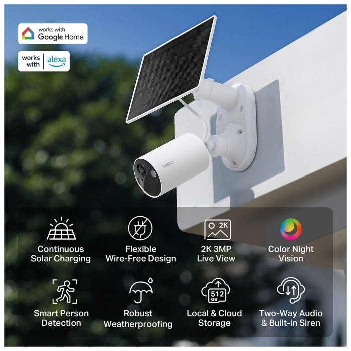 Nevamel® TP-LINK Tapo TC82 KIT (C410 KIT) 2K 30Mpix Dış Mekan IP65 WiFi 9Mt. Renkli Gece Görüşü İki Yönlü Ses Güneş Enerjili Güvenlik Kamerası Kiti(1923)