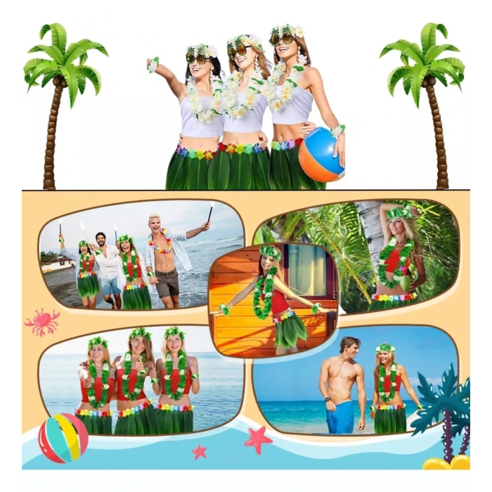 Nevamel Tropikal Esintili Hawaii Yapraklı Parti Eteği Yetişkin Boy