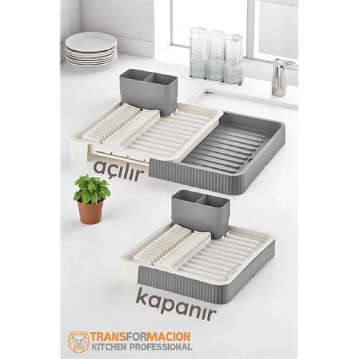 Nevamel® Turk Açılır-Kapanır Bulaşıklık - Bulaşık Durulama Sepeti Tabaklık Bulaşık Kurutmalık GRİ