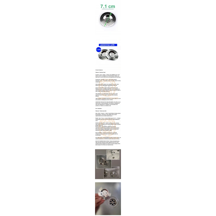 Nevamel® Turk Çelik Lavabo Süzgeci 2 ADET