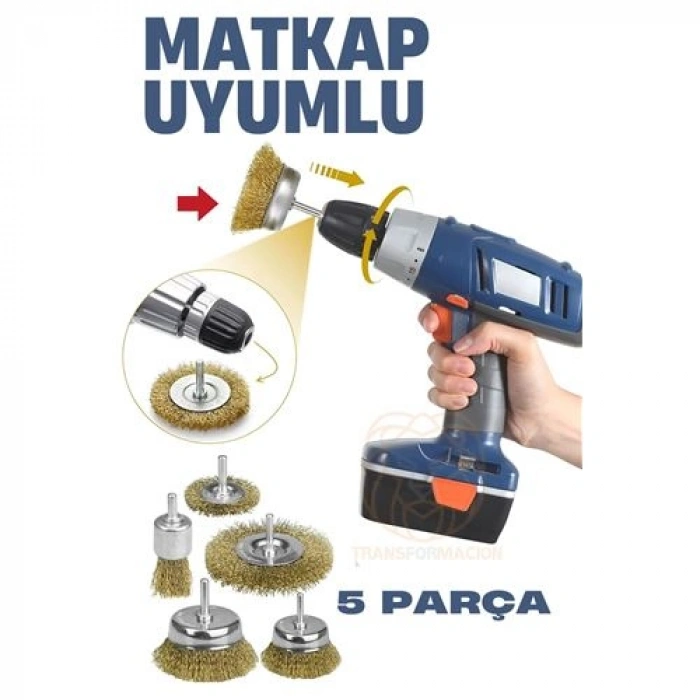 Nevamel® Turk Matkap Uyumlu Saçaklı Pimli Tel Fıça Fırça Seti 1/4 inç