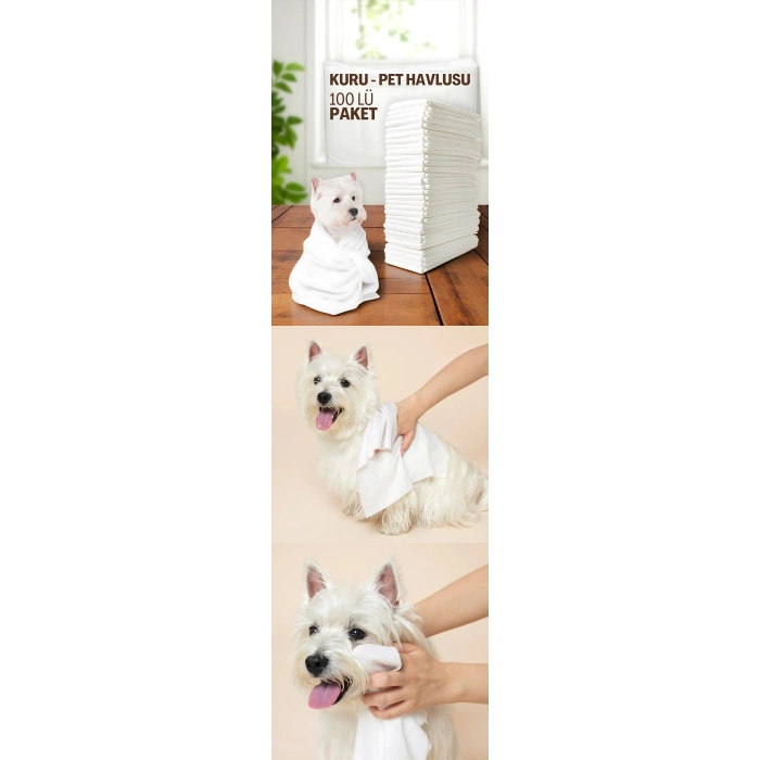 Nevamel® Turk Pet Havlusu - Kedi Köpek Banyo Havlusu Tek Kullanımlık Kuru Havlu 40X80 CM 100 Adet